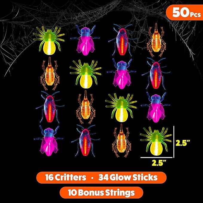 Glow Critters Easter Egg FIller & Basket Stuffer - Glow Sticks Party Favors - Glow in The Dark Party Supplies - 50 Count