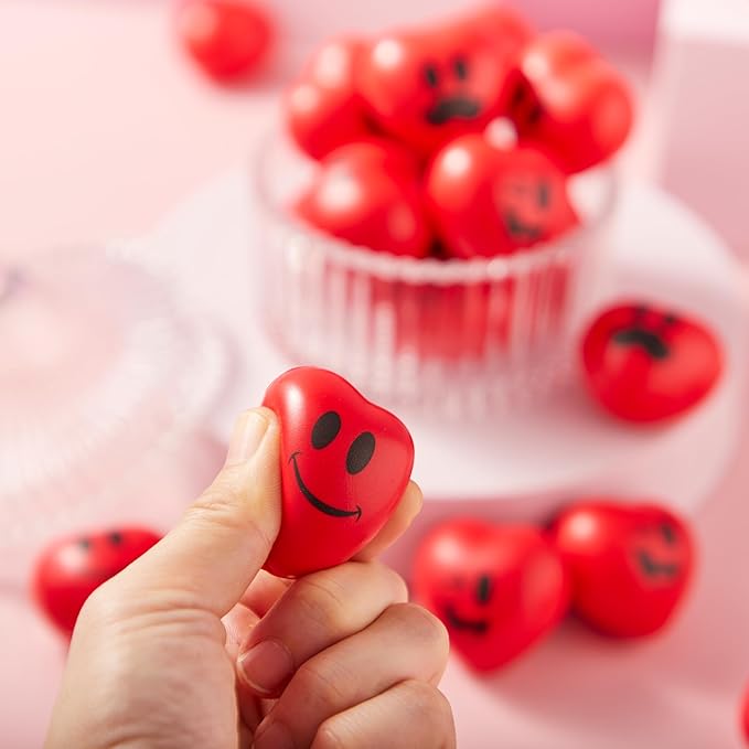 JOYIN 30 Pcs Valentine's Day Red Heart Shape Stress Ball, Valentines 1.5 inch Heart Ball Squishy Toy Exchange Gift for Kids, Stress Relief Party Favors, Holiday Reward Prizes