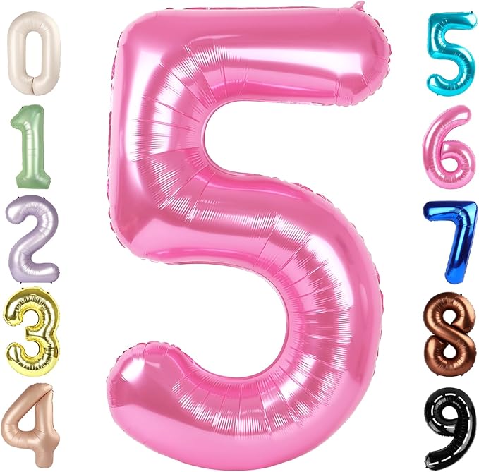 Balloon Numbers 40 Inch 5 Ballon for 5th Birthday Decorations, 15 25 35 50 Big Pink Number Balloons for Wedding Photo Shoot Party Decor
