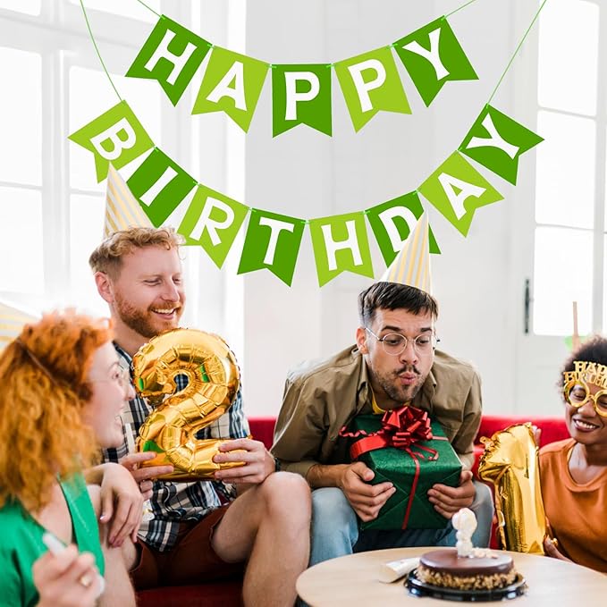 Green Happy Birthday Banner Birthday Party Banner NO DIY Happy Birthday Sign Birthday Pre-Strung Hanging Decoration for Women Men Girl Boy Party Supplies (Green)