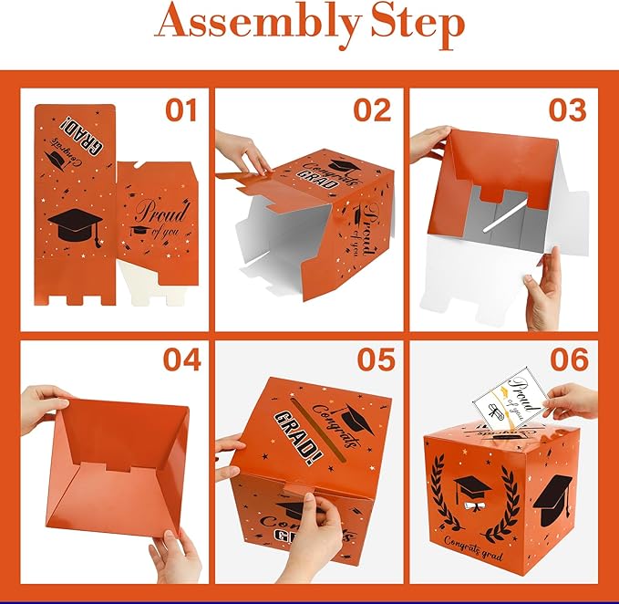 Graduation Card Box, 2026 Graduation Party Decorations, Card Boxes for Graduation 2026, Graduation Box Holder, Grad Box for Gift and Cards, Card Box for Graduation Party Supplies Party Favors, Orange