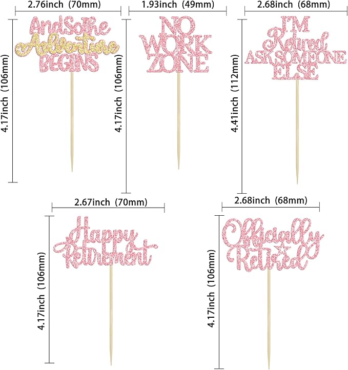 Gyufise 30Pcs Happy Retirement Cupcake Toppers Officially Retired Cake Toppers No Work Zone Adventure Begins Cupcake Picks for Retirement Theme Farewell Birthday Party Decorations Supplies Pink