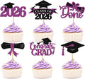 2026 Graduation Cupcake Toppers, 36 pack Purple Glitter Class of 2026 Congrats Grad Diploma Grad Cap Cupcake Picks for 2026 Graduation Party decorating Supplies