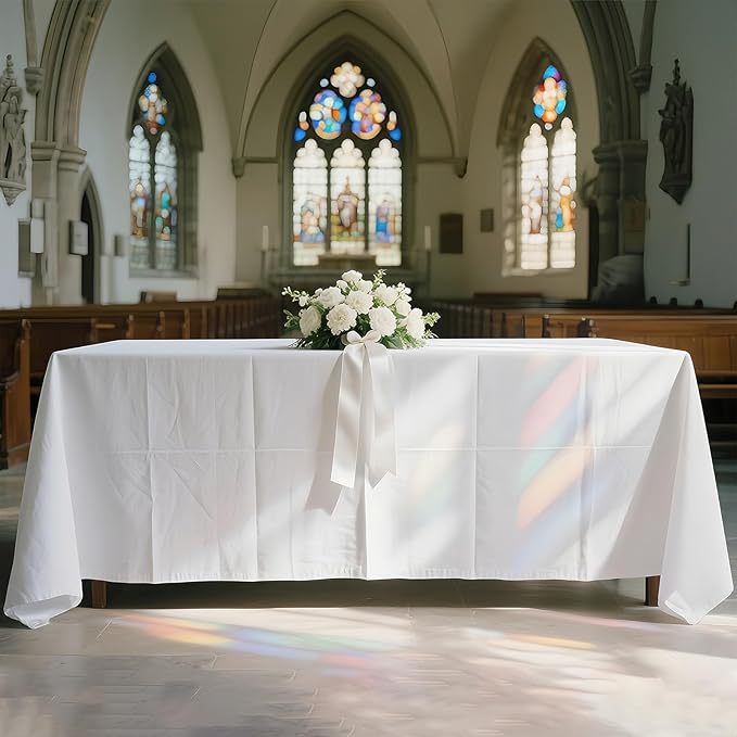 WIGENIUS 2 Pack White Table Cloth Rectangle Tablecloths 60X84 Inch,Polyester Table Cloth for 4 Foot Rectangle Tables,Wrinkle Resistant Washable Fabric Table Covers for Party,Wedding Banquet