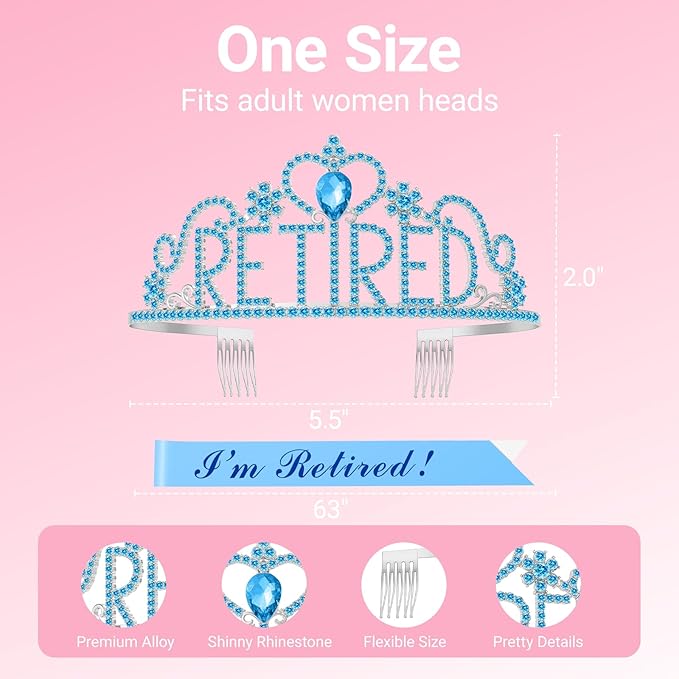 Retirement Party Decorations with Tiara and Sash for Women, Happy Retired Crown and Sash for Gift