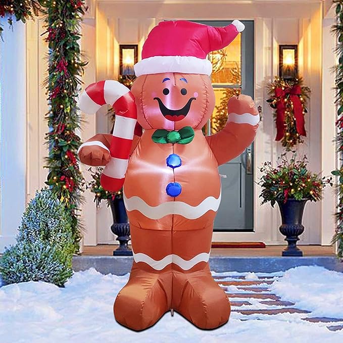 5ft Christmas Inflatable Gingerbread Man Decor Yard Indoor/Outdoor Inflatable Decoration for Christmas Party Porch/Yard/Garden/Lawn
