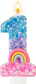 Rainbow Birthday Number Candles, Number 1 Candles, Cupcake Decorations, Macaron Birthday Cake Decorations, Cartoon Theme Party Supplies (Number 1)