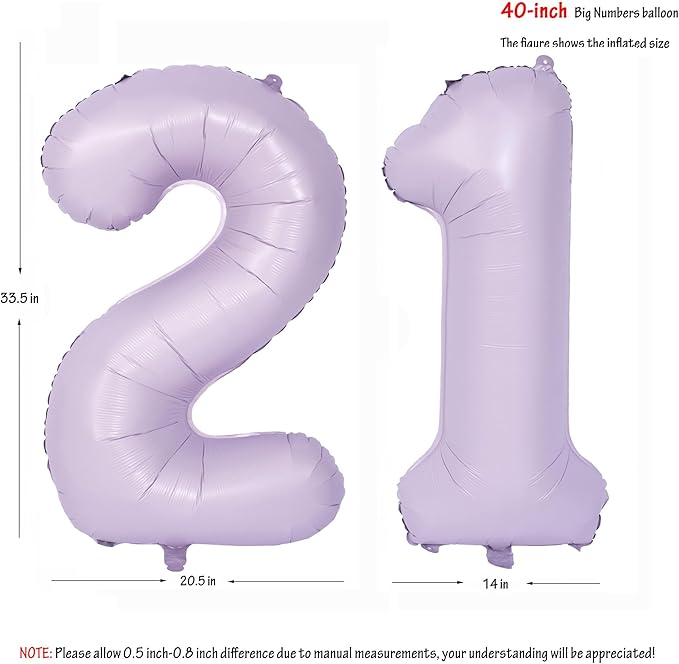 40 In Matte Purple Number Balloons Helium Foil Mylar Balloon Birthday Party banquet Decoration Digital 21