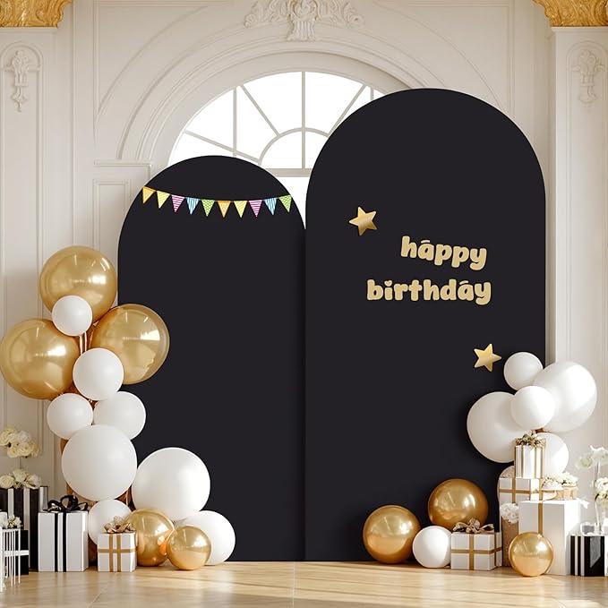 Set of 2 Arch Backdrop Covers - 6.6FT, 5FT Black Spandex Fitted Wedding Arch Stand Covers Round Top Chiara Stretchy Arch Backdrop Cover for Wedding Birthday Party Decoration