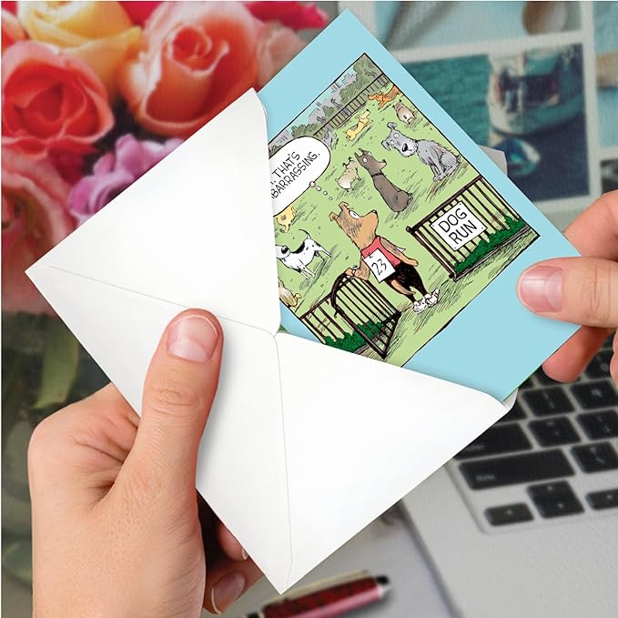NobleWorks - 1 Humor Birthday Card with Envelope - Funny Cartoons for Birthday Greetings, Celebration Notecard - Dog Run C2413BDG