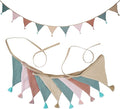Fabric Bunting Banner, 2 Pack Handmade Neutral String Banner with Tassel Each 8.5 ft 10 Flags Nursery Wall Hanging Wedding Birthday Home Baby Shower Party Decoration Bunting (Light Candy 2 Packs)