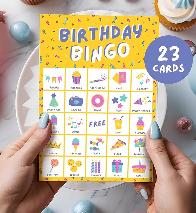 Markt Birthday Party Games for Kids, Birthday Bingo Game, Kids Party Games, Kid Bingo Game Decorations, Activities and Supplies for Girls or Boys (Multi-Color Pack)