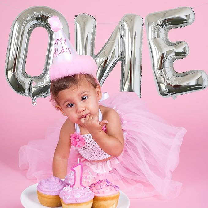 KALOR 40 Inch Silver Letter ONE Balloons Jumbo Foil Mylar Helium Big Balloons for Birthday Party Anniversary Baby Shower Supplies