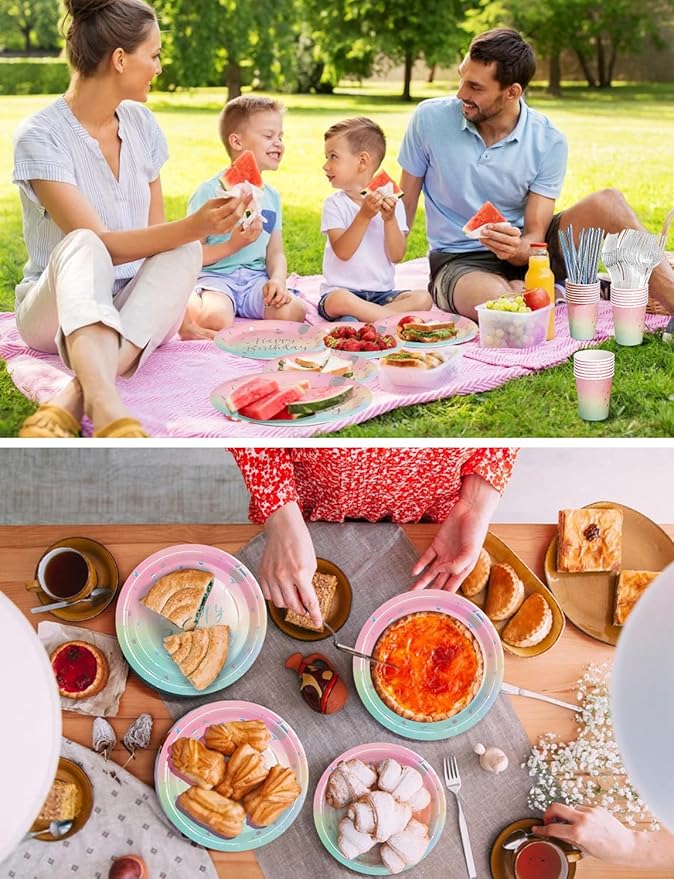 Birthday Party Tableware, 161 Pieces Rainbow and Silver Party Supplies, Dinnerware Sets Include Paper Plates Napkins Cups Silverware, for Shower Engagement Parties Decoration -20 Serves