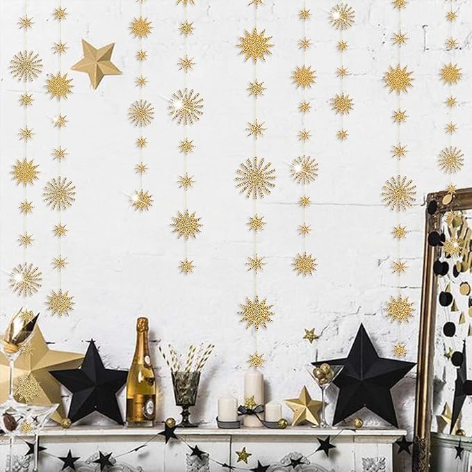 pinkblume Gold Star Party Decorations Kit Sparking Twinkle Star Garland Glitter Paper Streamer Banner for Birthday Wedding Bridal Baby Shower Nursery Kids Room Holiday Showcase Decorations Supplies