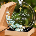 HEXMOZ Christian Easter Baptism Gifts for Boys, Girls, Adults - God Bless Baptized Ornament 2026 - Cross Christening Gift for Baby Boy Girl Godson Goddaughter - Acrylic Christmas Keepsake Decoration