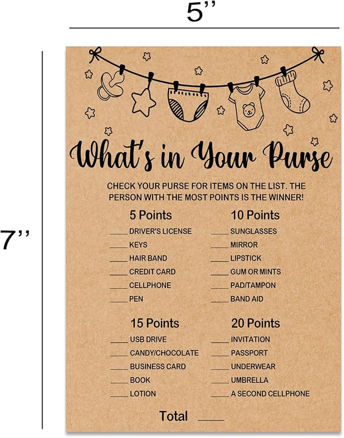 Wedding Shower Games, Bridal Shower Games Cards, What's in Your Purse, Bachelorette Party Game Ideas, Party Activities Ideas Supplies, 30 Game Cards Included, Kraft