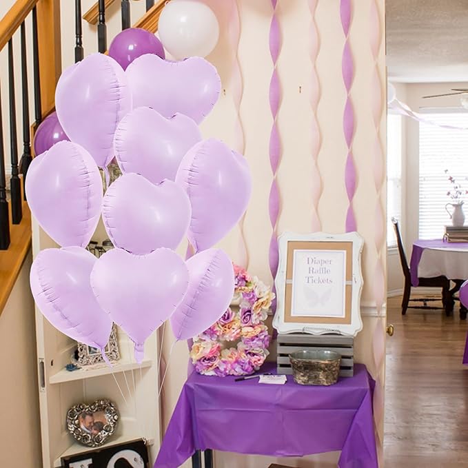 TONIFUL 30Pcs 18 Inch Pastel Light Purple Balloons Light Purple Heart Shape Foil Mylar Banners Decoration for Birthday Valentine's Day Wedding Bridal Shower Anniversary Engagement Party Supplies