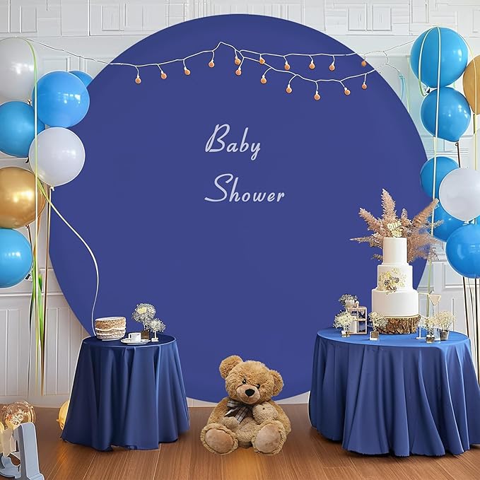 GALLETY Navy Blue 7.2FT Round Backdrop Cover for 5-7.2ft Circle Stand - Adjustable, Polyester, Wrinkle-Resistant, Ideal for Weddings, Parties, Photography, Home Decoration