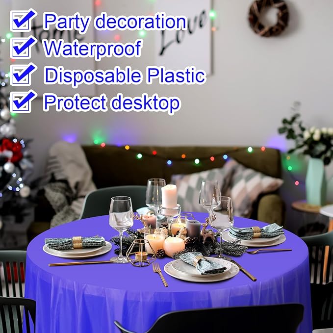 Preboun 84 Inch Large Neon Tablecloth Disposable Plastic Round Party Table Cover Decor Assorted Color Tablecloth Circle Table Cover for Wedding Birthday Picnic Tea Party Decor(Bright Color,8 Pack)