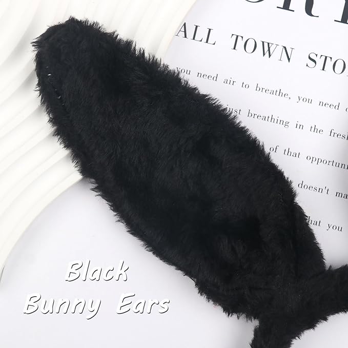 Bunny Headband Easter Hair Bands for Women Girls Kids, Black Cute Plush Rabbit Ears Hair Accessories Non Slip Headbands Easter Day Party Decoration Supplies