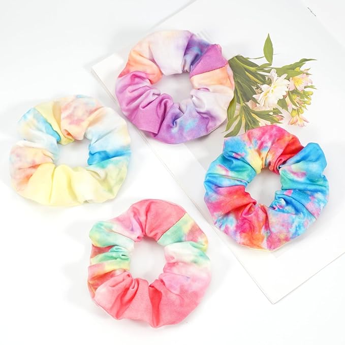 Tie Dye Hair Scrunchies for Women Girls Cute Candy Colors Elastic Hair Ties Ponytail Holder Tie Dye Party Favors Hair Accessories