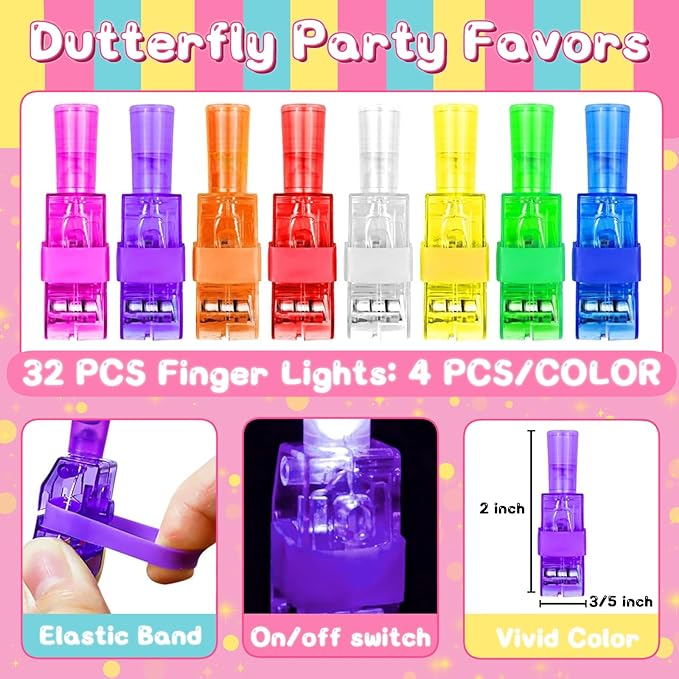 32PCS Ice Cream Finger Lights Ice Cream Party Supplies for Birthday Goodie Bags Stuffers Summer Ice Cream Party Prizes Pinata Goodie Bag Stuffers Gifts