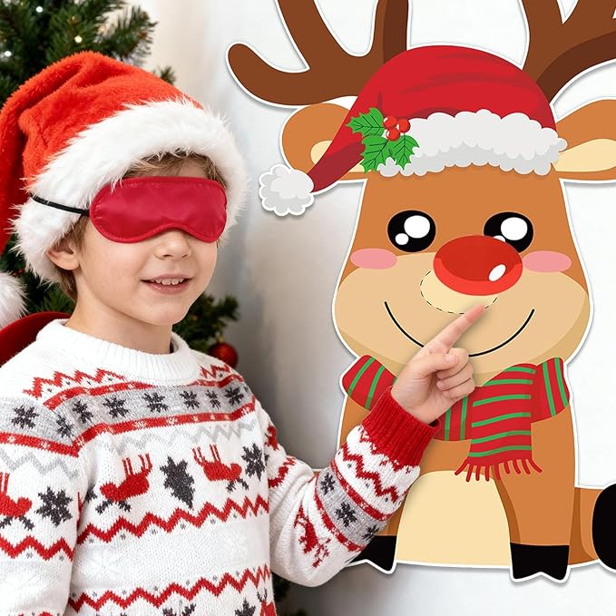 AUGSUN Christmas Party Games for Kids and Family Pin The Nose on The Reindeer Holiday Activity Xmas Reindeer Games for Christmas Festival Winter Party Classroom Favor Decoration Supplies