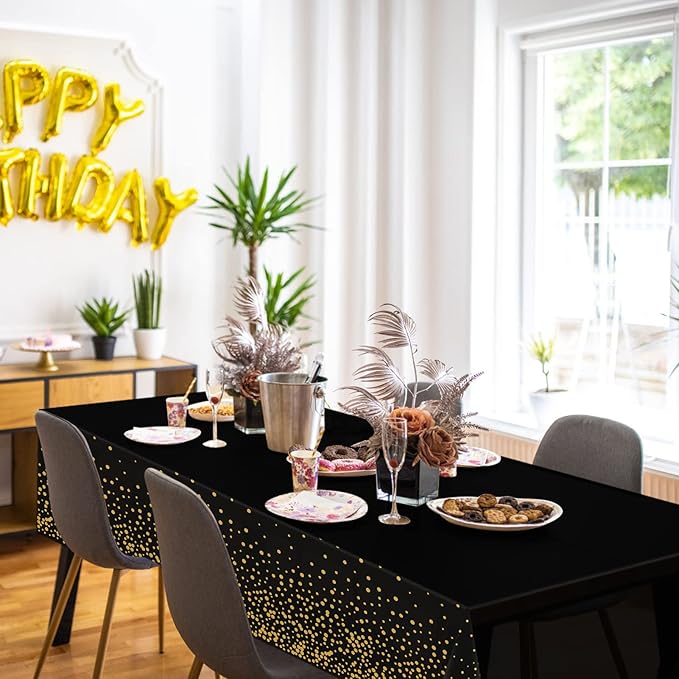 Tablecloths for Rectangle Tables, 3 Pack 54" x 108" Plastic Table Cloth Disposable Table Covers Engagement Party Decorations, Black Gold Dot Tablecloths Disposable Tablecloth for Weddings Buffet Table