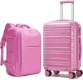 LARVENDER Carry on Luggage 22x14x9 Airline Approved Hardshell Suitcase with Wheels TSA Lock, PC+ABS Lightweight Suitcase Set for Women with Travel Backpack, Glossy Berry