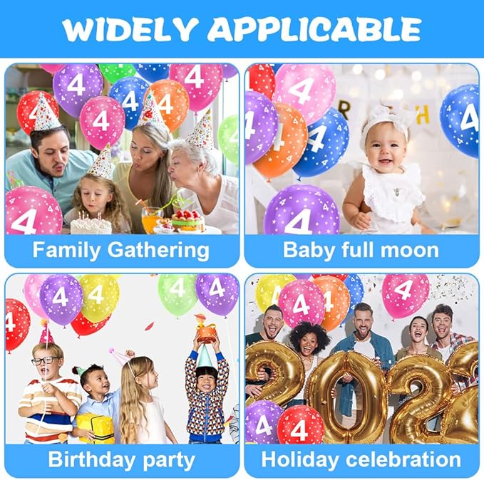 Ainiv 4th Birthday Balloons 18PCS, 12inch Numbers Printed Latex Party Balloons, 4th Anniversary Party Supplies Balloons, Numbers Balloons Decorations for Girls Boys 4 Year Old Birthday Party