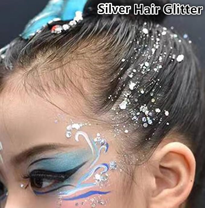 Go Ho Silver and White Body Glitter Set,Singer Concerts Face Glitter Gel Makeup,Holographic Long Lasting Chunky Sequins Glitters for Eye Lip Hair Nails,Festival Rave Accessories,Silver&White