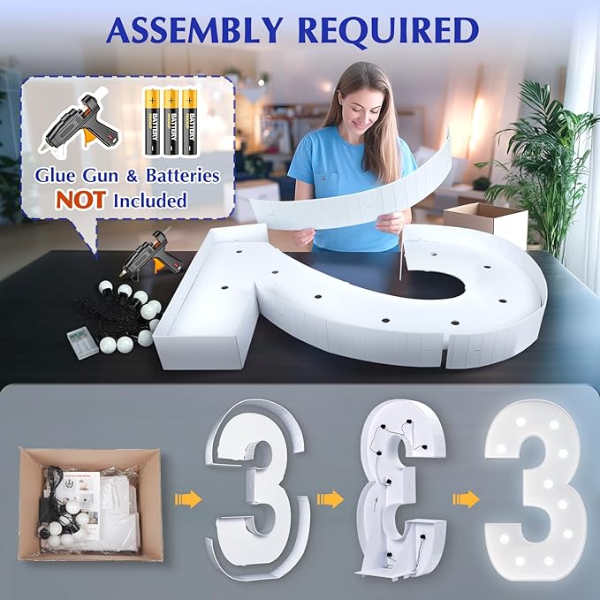 Marquee Number 3rd-Birthday Decorations: 4FT Large Light up Numbers 3 Big Sign for Boy Girl Third Birthday Sweet One Year Old Party Decor Anniversary Graduation Wedding Engagement Mosaic Balloon