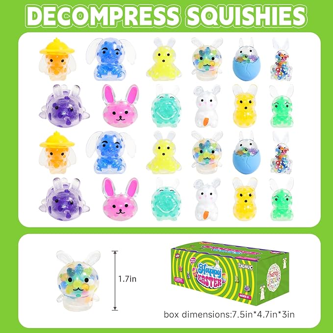 24 Pack Easter Squishies for Kids, Kawaii Mini Bunny Squeeze Toys, Bulk Squishy Squeeze Ball Set Anti-Anxiety Stress Relief Toys for Easter Basket Fillers Egg Fillers Party Favors (Easter Bunny-24)