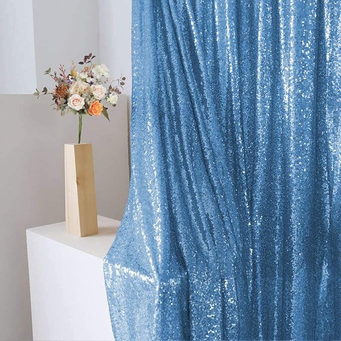 B-COOL Baby Blue Backdrop Curtains 4 Panels Baby Shower Sparkly Drapes 2ft x 8ft Baby Shower Curtain Drapes Baby Blue Spring Stage Backdrop Fabric