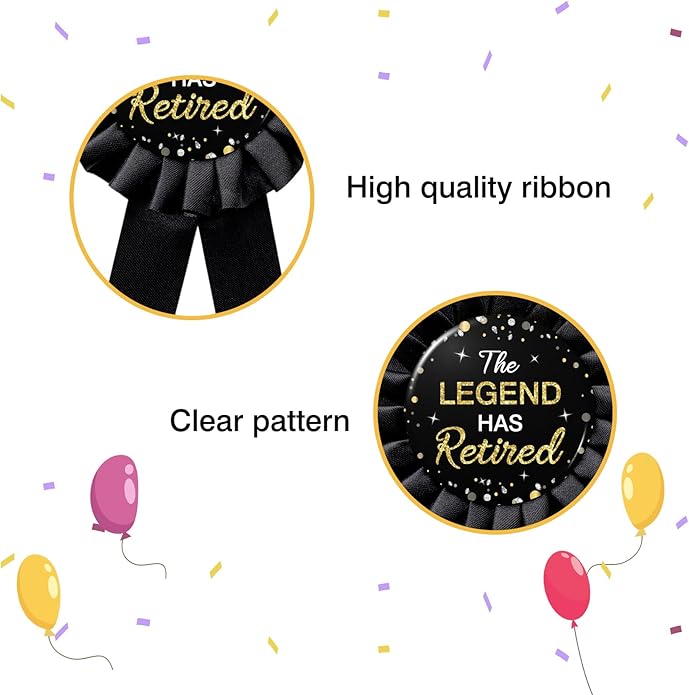 WOWOPA The Legend Has Retired Badge Pin, Black Satin Fabric Retired and Retirement Farewell/Going Away Corsage Button Pin Party Decoration