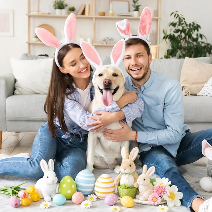 12Pcs Bunny Ears Headbands Plush Cute Rabbit Ear Hairbands Bunny Easter Halloween Costume Party Favors