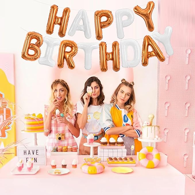TONIFUL Happy Birthday Balloons Banner 16 Inch Mylar Foil Letters Birthday Sign Reusable for Girls Boys Kids & Adults Birthday Party Decorations Supplies（Orange White）