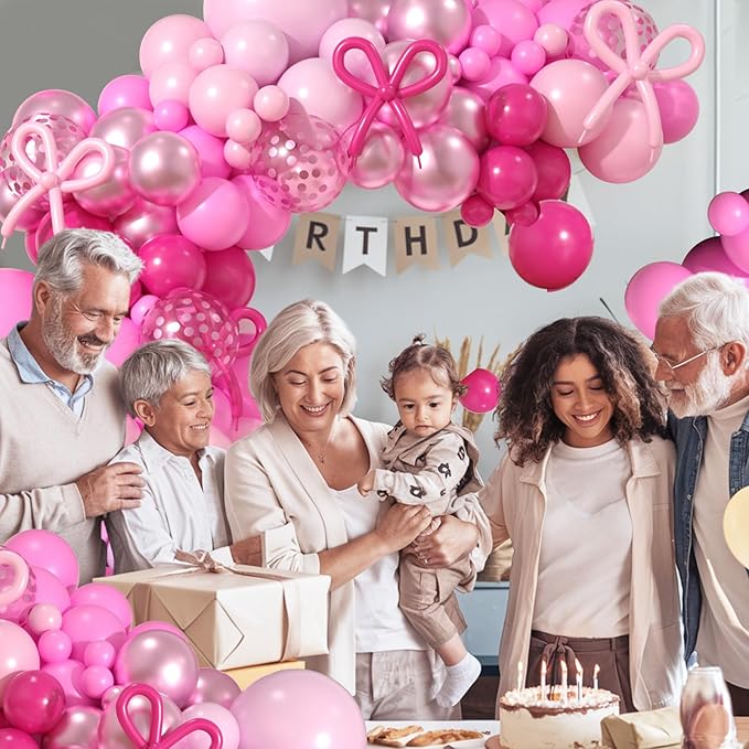 Pink Balloon Garland Arch Kit, Hot Pink Metalic Pink Pastel Pink Latex Balloon with Confetti Balloon Long Balloons for Girls Women Birthday Wedding Baby Bridal Shower Graduation Party Decorations