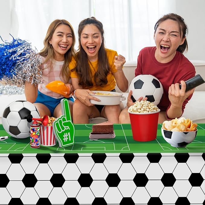 2 Pcs Soccer Table Cloth 54 x 108 Inches Disposable Plastic Rectangular Tablecloth Soccer Birthday Party Decorations Sports Theme Party Table Covers for Boys Sports Theme Birthday Supplies