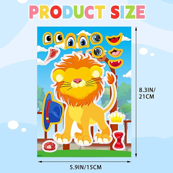 24 Sheets Safari Animals Make a Face Sticker Sheets for Kids Todders Activities, Make Your Own Stickers for Kids Birthday Party Favor Supplies Craft