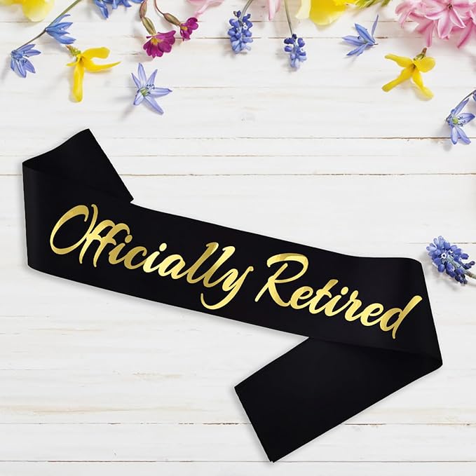Officially Retired Sash, Reitrement Sash for Men and Women Retirement Party Decorations Supplies, Black + Gold(Officially Retired)