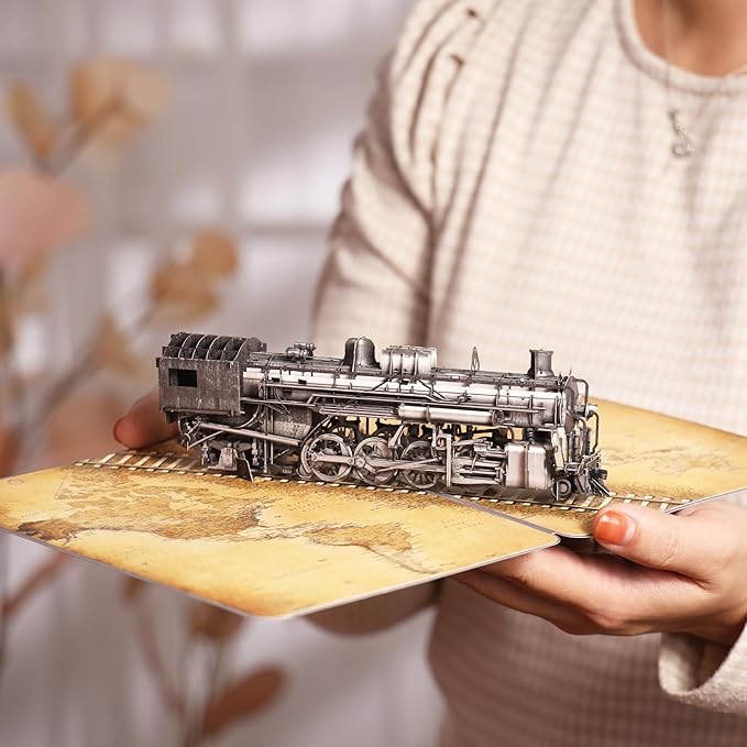 Steam Train 3D Pop Up Birthday Card for Men, Vintage Steam Train Design, Handmade Birthday Card, Ideal Gift for Father's Day, Birthday for Dad, Grandad, Husband, Men, Boyfriend, Adults; 6" x 8"
