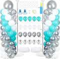 2 Sets Teal Blue Silver White Balloon Column Stand Kit with 102 Balloons Adjustable Balloon Tower Stand with Bases for Floor Confetti Silver Balloons Column Kit for Graduation Birthday Party Decor