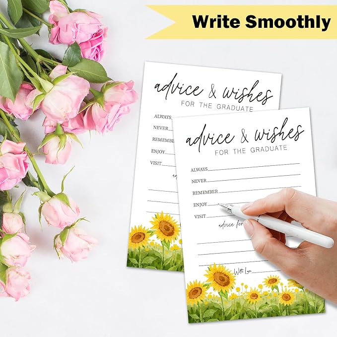 Sunflower Advice and Wishes Cards for the Graduate Cards 4x6 Inch Sunflower Grad Party Game Card 20 Pcs Double Sided Grad Advice and Wishes Card for Graduation Party Decoration for College Y439