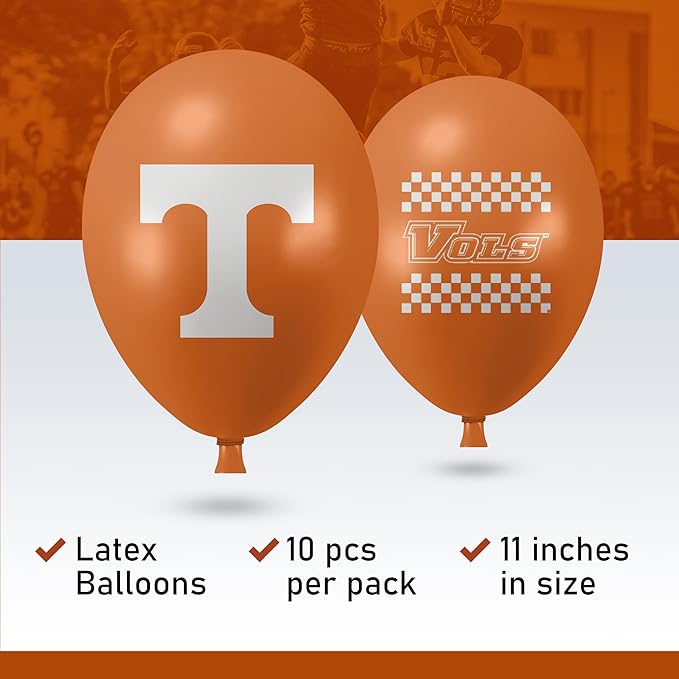 Tennessee Volunteers Balloons 10 Pack 11" Official Licensed Logos, Helium Quality Latex Balloons, Perfect for College Football Team Celebration, Decorated Front and Back by Westrick