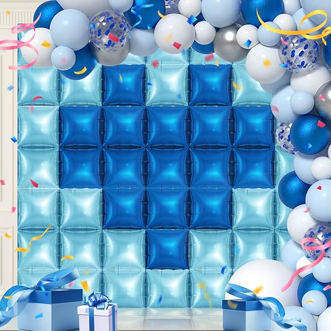 50 PCS Blue Balloon Arch Kit Wall, 19 Inches Metallic Navy and Pearl Blue Double Sided Square Foil Balloons Backdrop Tunnel Arch Kit for Birthday Boy Baby Shower Bachelorette Party Decoration