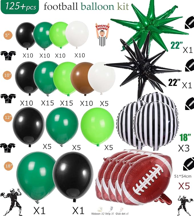 Football Balloon garland arch kit Dark green Brown black balloon large mylar star for sport theme super bowl touch down birthday tailgate party decorations