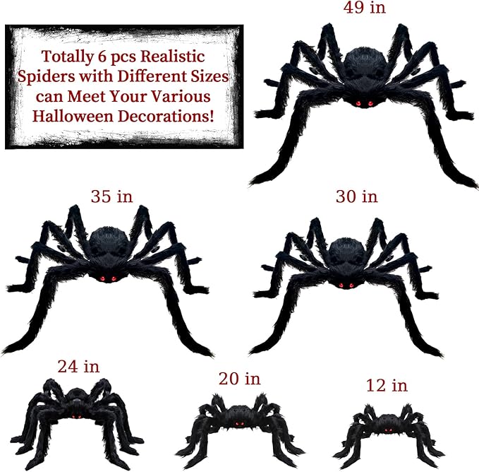 CH HAICHENG 6 Pcs Halloween Spiders Decorations, Giant Hairy Spiders Halloween Decorations Indoor Outdoor Decor