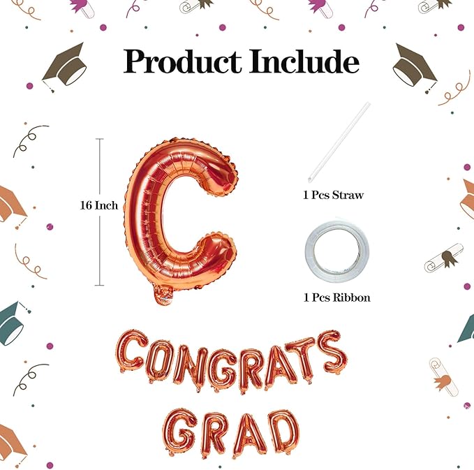 KALOR 16 Inch Orange Congrats Grad Banner Balloons, Orange Congrats Grad Letters Sign, Graduation Decorations 2026 for Graduation Party Decorations 2026